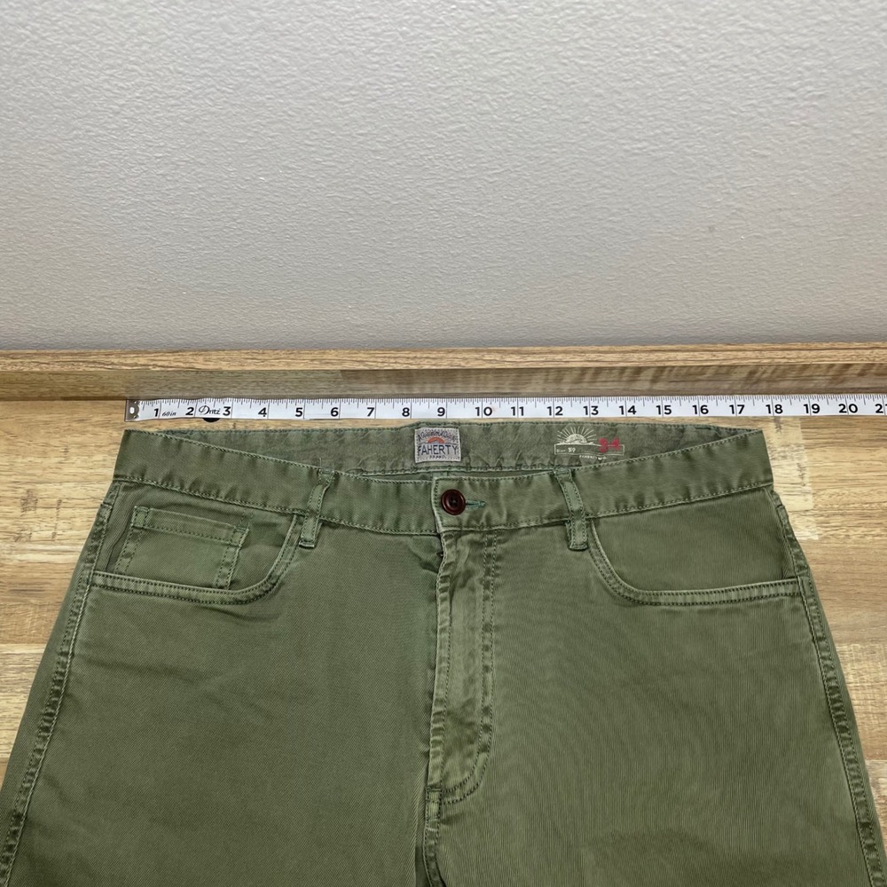 Faherty Brand Mens 34 Olive Green 5-Pocket Straight Leg Twill Pants Stretch 33" - Picture 5 of 8